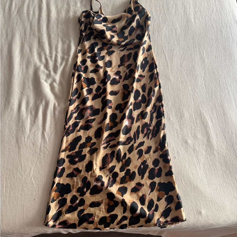 Leopard Print Satin Slip Dress